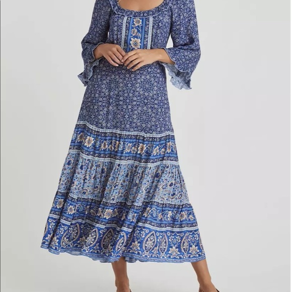 Blue Floral Square-Neck Women’s Dress - Picture 4 of 10